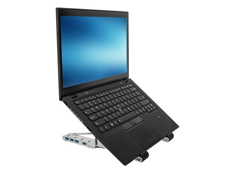 Targus tragbarer Ständer mit USB-A-Hub, Notebookständer, USB-C/4x USB-A, silber