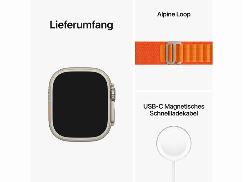 Apple Watch Ultra, GPS & Cellular, 49 mm, Titangehäuse, Alpine Loop orange L