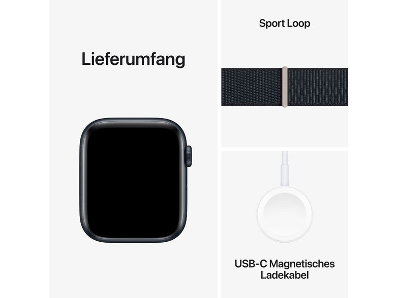 Apple Watch SE (2023), Cell., 44 mm, Alu. mitternacht, Sport Loop mitternacht