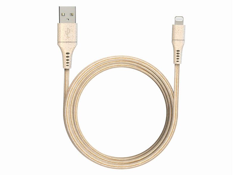 Networx Daten- und Ladekabel, USB-A auf Lightning, 2 m, Stoffmantel, gold