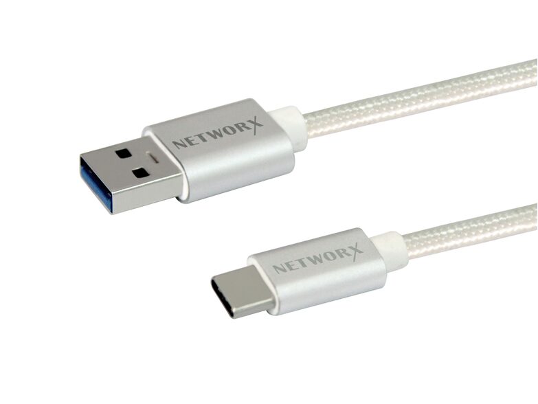 Networx Daten- und Ladekabel, USB-C auf USB 3.0, Textilkabel, 1 m, weiß