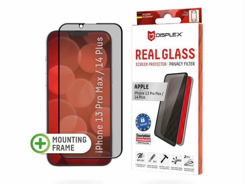 Displex Privacy Panzerglas, Displayschutz für iPhone 13 Pro Max/14 Plus, 10H