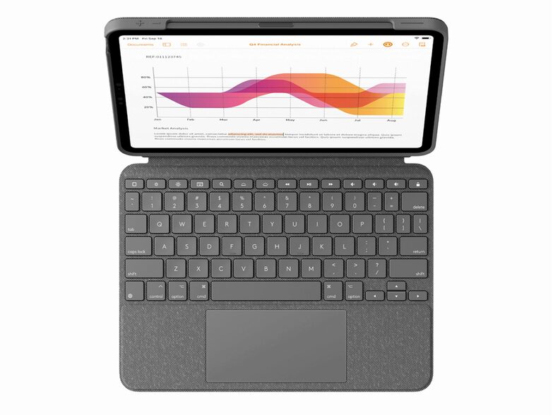 Logitech Combo Touch, Tastatur-Case, iPad Air 4./5. G., Trackpad, QWERTZ, grau
