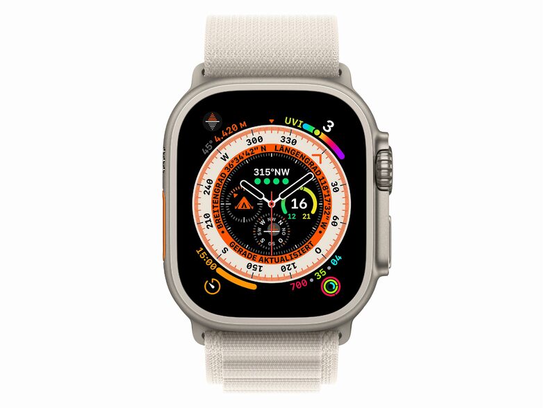 Apple Watch Ultra, GPS & Cellular, 49mm, Titangehäuse, Alpine Loop polarstern L