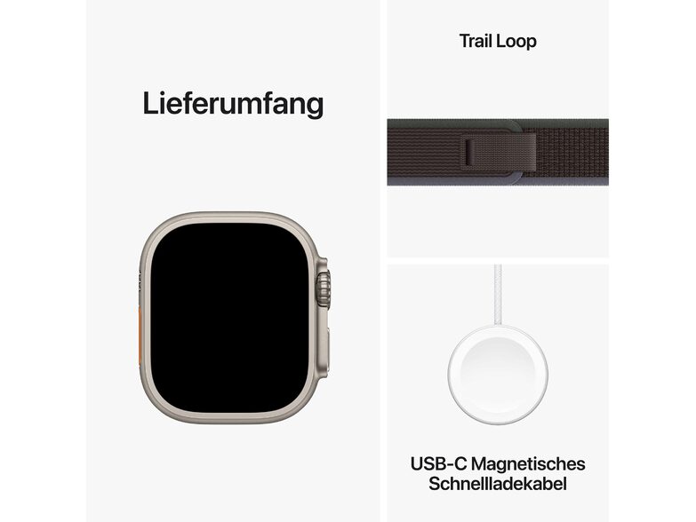 Apple Watch Ultra 2, Cell., 49 mm, Titangehäuse, Trail Loop blau/schwarz, S/M