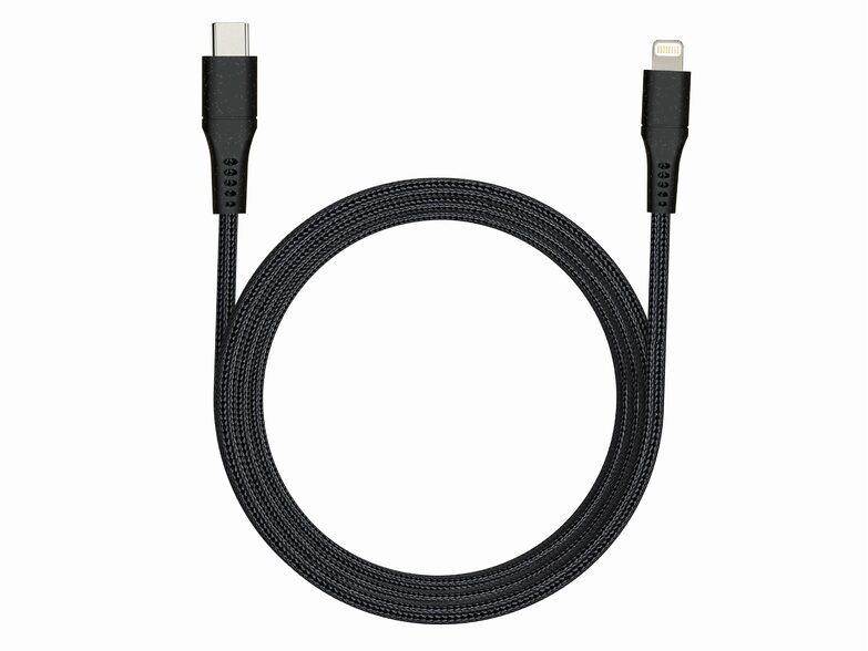 Networx Daten- und Ladekabel, USB-C auf Lightning, 2 m, Stoffmantel, schwarz