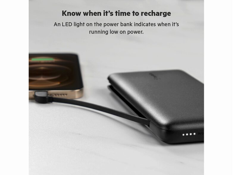 Belkin BoostCharge Plus 10K-USB-C-Powerbank mit integrierten Kabeln, 10.000 mAh