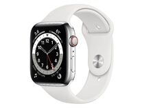 Apple Watch Series 6, GPS & Cellular, 44 mm, Edelstahl, Sportarmband