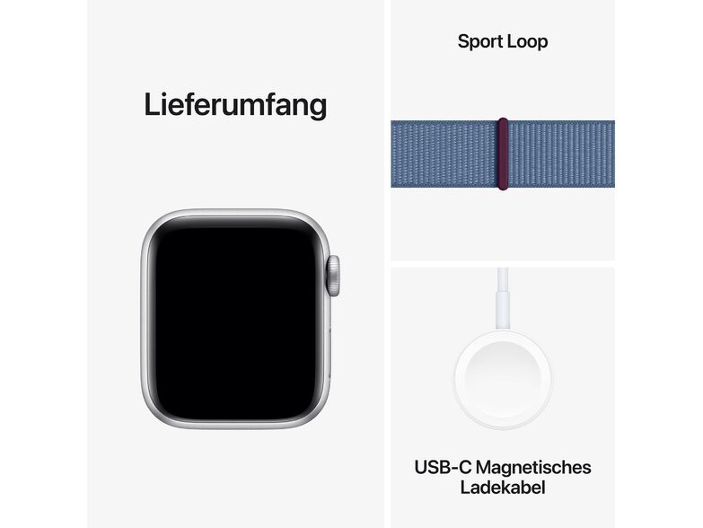 Apple Watch SE (2023), GPS & Cell., 40 mm, Alu. silber, Sport Loop winterblau