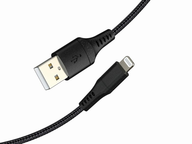 Networx Daten- und Ladekabel, USB-A auf Lightning, 2 m, Stoffmantel, schwarz