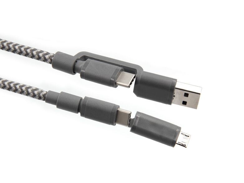 Networx 4-in-1 Daten- und Ladekabel, USB 2.0/USB-C/micro USB, 1 m, grau