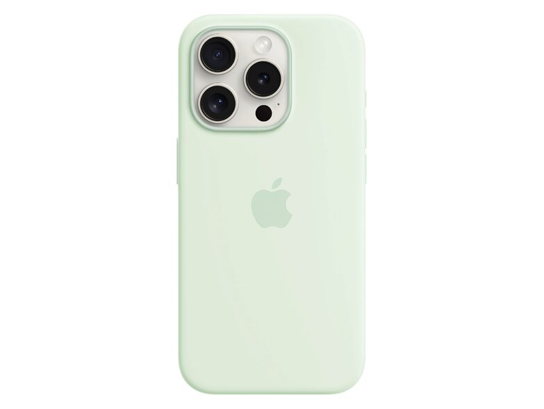 Apple iPhone Silikon Case mit MagSafe, für iPhone 15 Pro, blassmint