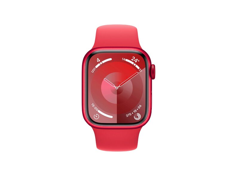Apple Watch Series 9, GPS & Cell., 41 mm, Alu. rot, Sportarmband rot, M/L