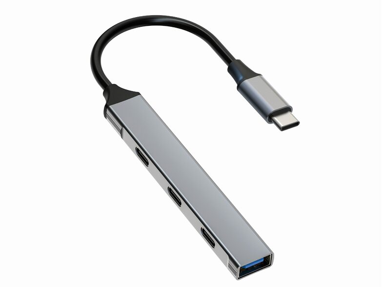 Networx Mini USB-C Hub, USB-C auf 3x USB-C/1x USB-A, spacegrau
