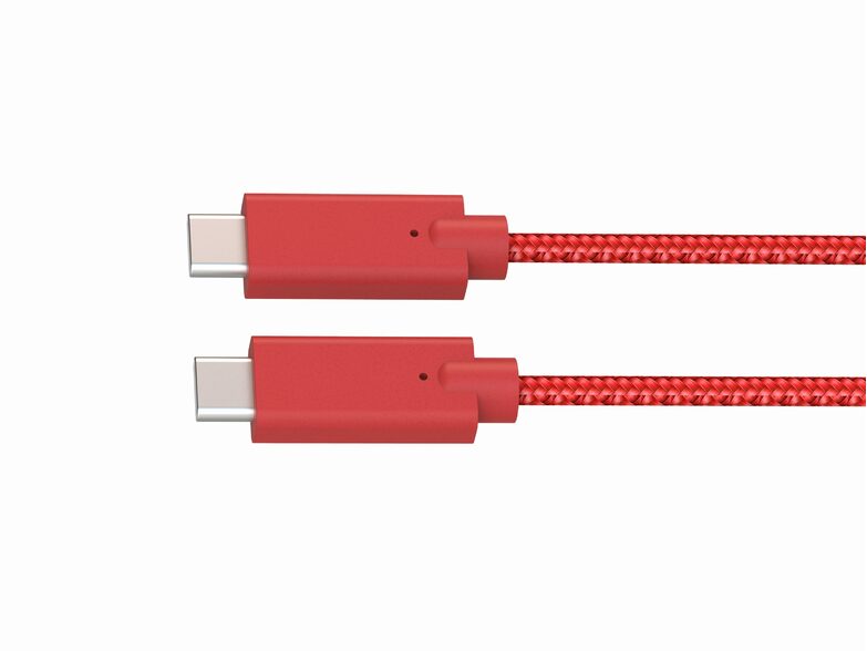 Networx Daten- und Ladekabel, USB-C auf USB-C, 2 m, Stoffmantel, rot