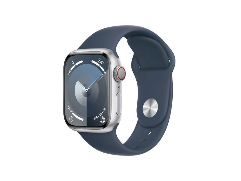Apple Watch Series 9, GPS & Cell., 41mm, Alu. silber, Sportb. sturmblau, M/L