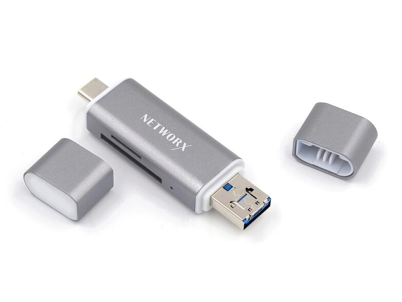 Networx Multi-Kartenleser, USB-A/USB-C/Micro-USB auf SD/microSD, space grau