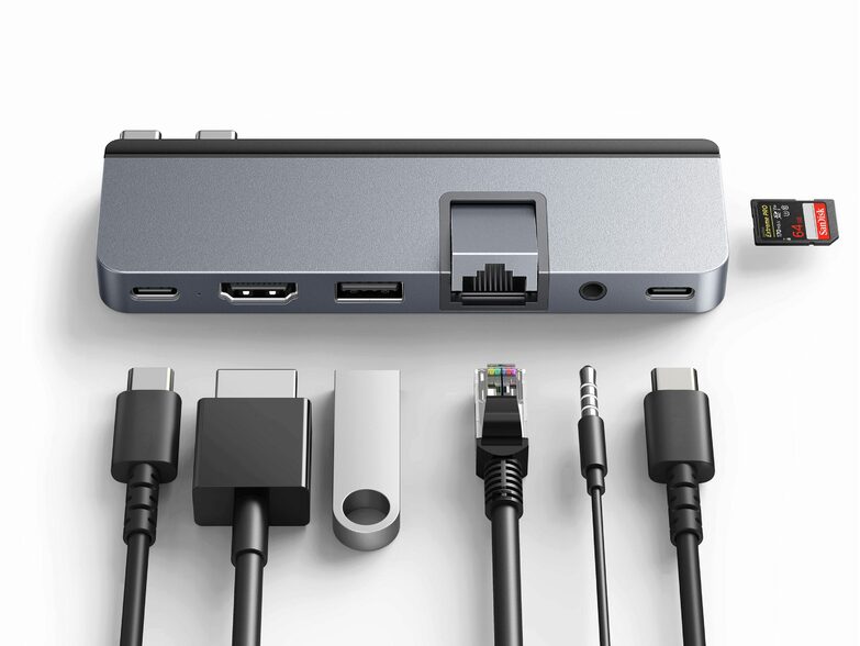 Hyper HyperDrive DUO PRO 7-in-2 USB-C-Hub, HDMI/USB4/USB-C/USB-A/Ethernet, grau