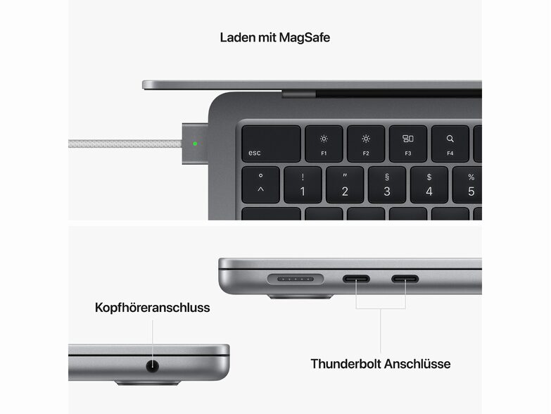Apple MacBook Air Ret. 13" (2022), M2 8C CPU, 8 GB RAM, 256 GB SSD, 35 W, grau