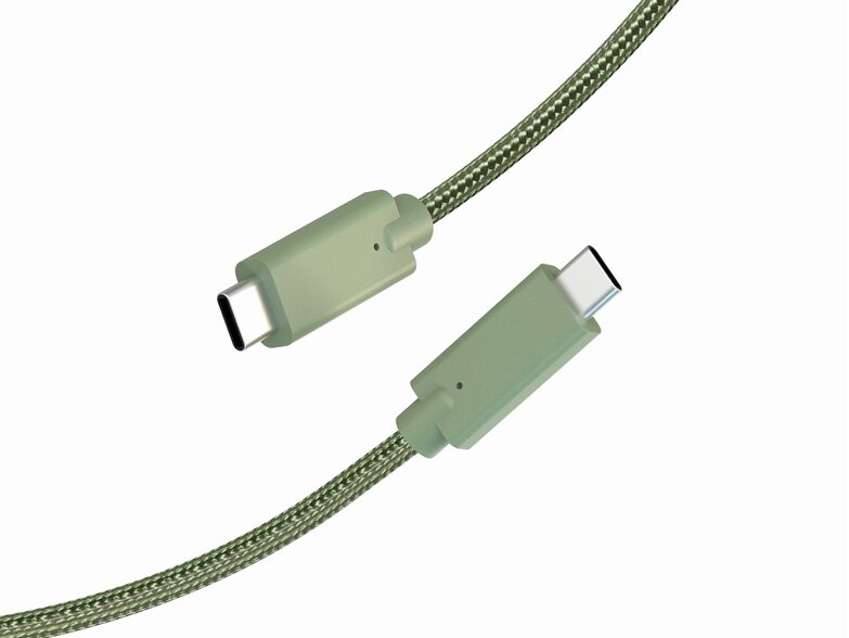 Networx Daten- und Ladekabel, USB-C auf USB-C, 1 m, Stoffmantel,  grün