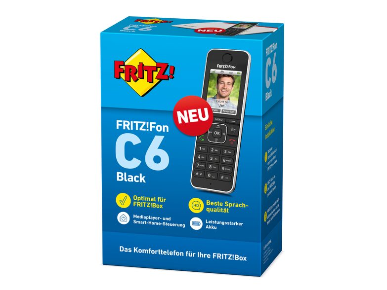 AVM FRITZ!Fon C6, Telefon-Mobilteil f. Fritz!Box mit DECT-Basisstation, schwarz