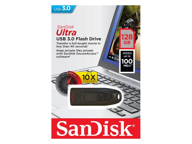 SanDisk Ultra, 128 GB Flash-Speicher-Stick, USB 3.0, schwarz
