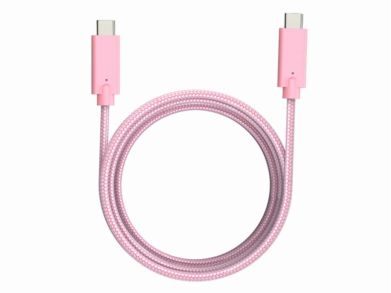 Networx Daten- und Ladekabel, USB-C auf USB-C, 2 m, Stoffmantel, rosa