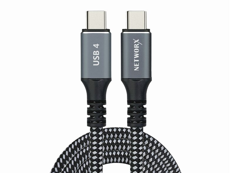 Networx USB-C-Kabel, USB-C auf USB-C 4.0 Ladekabel, 5Kx60 Hz, 1 m, schwarz/grau