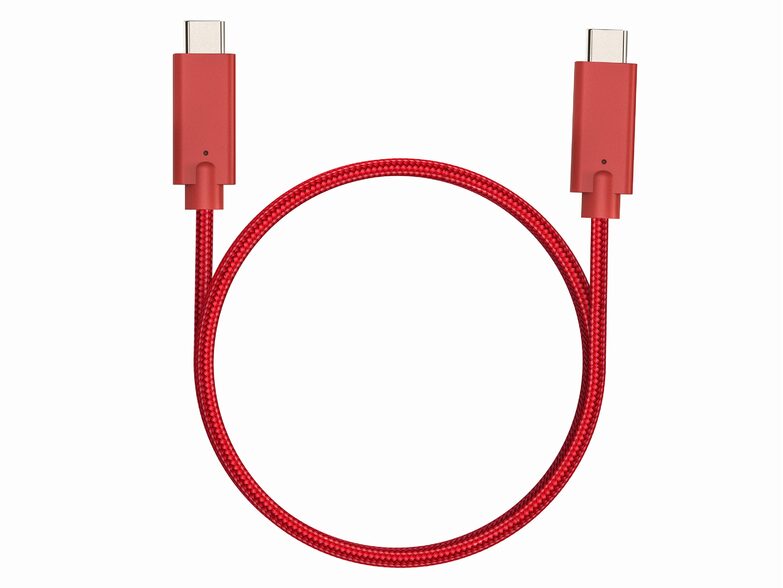 Networx Daten- und Ladekabel, USB-C auf USB-C, 1 m, Stoffmantel, rot