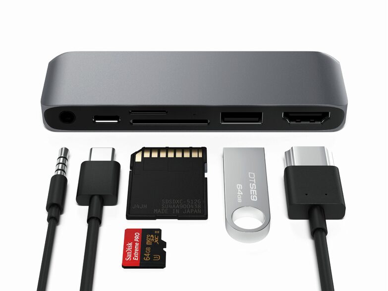 Satechi USB-C Mobile Pro Hub SD, HDMI/USB-C PD/USB-A/AUX, spacegrau