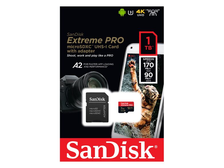 SanDisk Extreme PRO, 1 TB microSDXC Speicherkarte, A2, U3, inkl. SD-Adapter