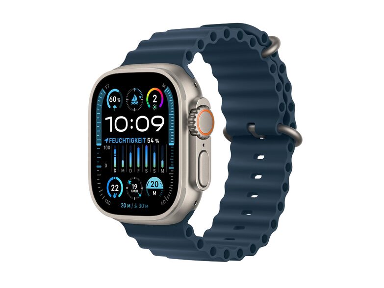 Apple Watch Ultra 2, GPS & Cellular, 49 mm, Titangehäuse, Ocean Armband, blau