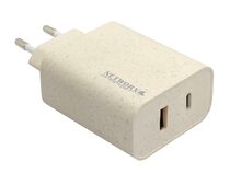 Networx Greenline Dual-Port-Netzteil, 1x USB-C, 1x USB-A, 38 W, braun