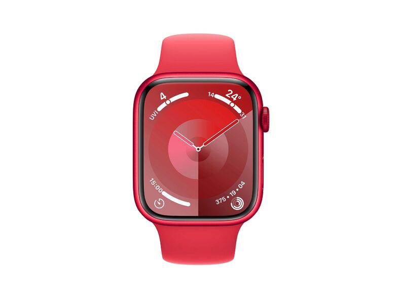 Apple Watch Series 9, GPS & Cell., 45mm, Alu. rot, Sportarmband rot, S/M