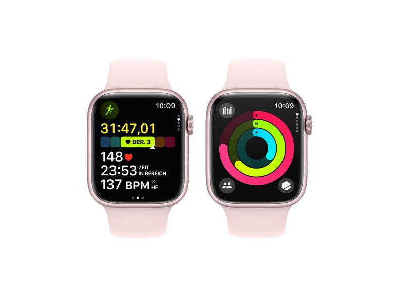Apple Watch Series 9, GPS & Cell., 45mm, Alu. rosé, Sportb. hellrosa, M/L