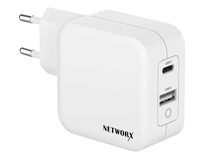 Networx 2-Port-Netzteil, f. MacBook 13", USB-C PD 65W/USB-A 12W, GaN, weiß