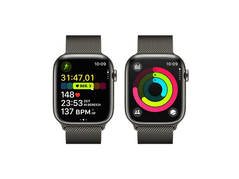 Apple Watch Series 9, GPS & Cell., 45mm, Edelstahl graphite, Milanaise graphite