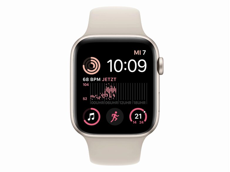 Apple Watch SE (2022), 44 mm, Aluminium polarstern, Sportarmband polarstern