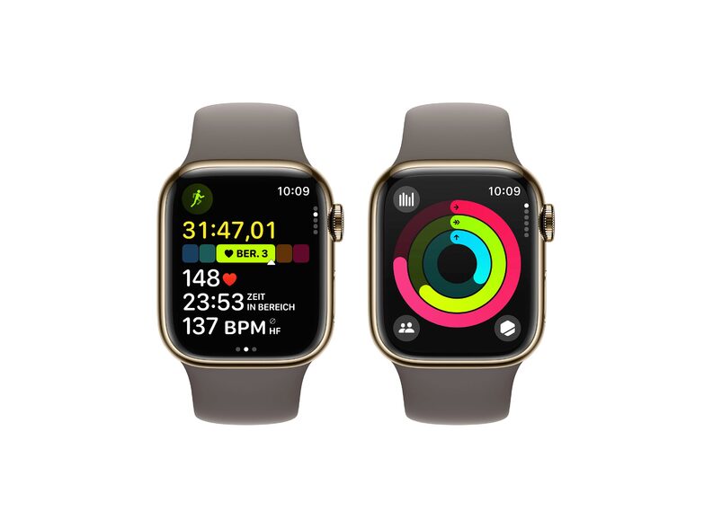 Apple Watch Series 9, GPS & Cell., 41mm, Edelstahl gold, Sportb. tonbraun, M/L