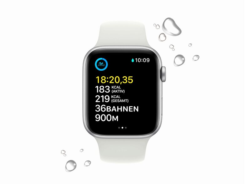 Apple Watch SE (2022), GPS & Cellular, 44 mm, Alu. silber, Sportarmband weiß