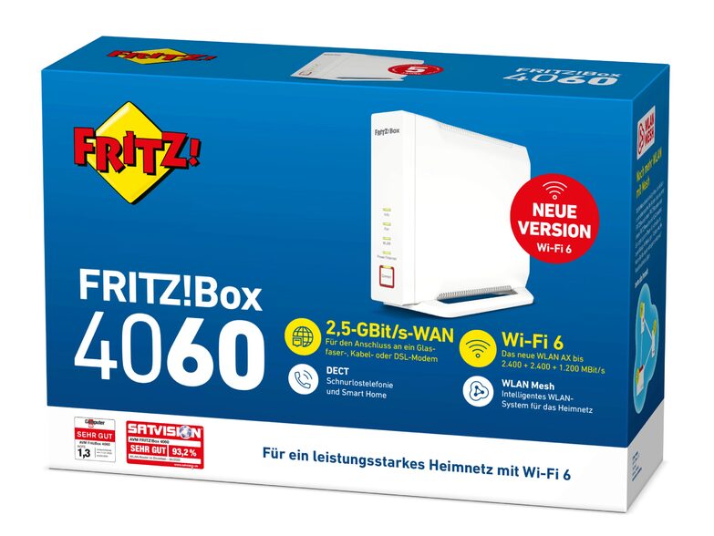AVM FRITZ!Box 4060, Triband-WLAN-Router, Wi-Fi 6, mit bis zu 6.000 Mbit/s