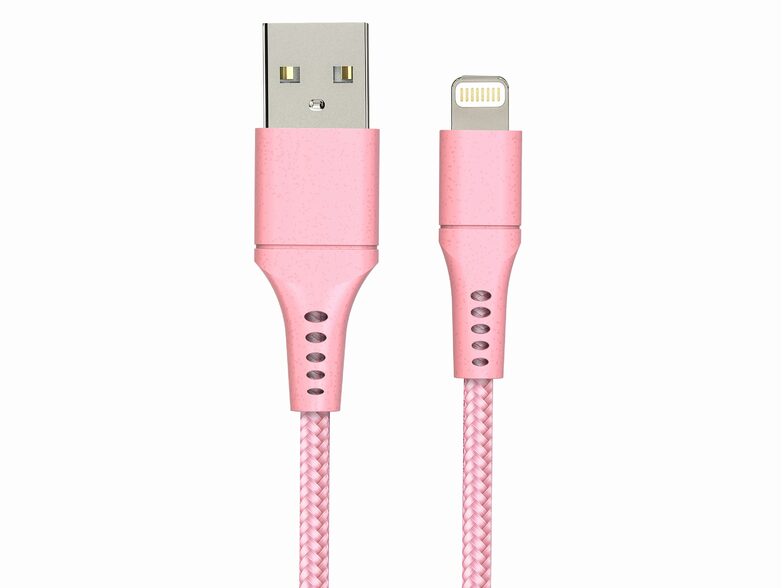 Networx Daten- und Ladekabel, USB-A auf Lightning, 1 m, Stoffmantel, rosa