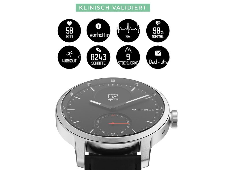 Withings ScanWatch, Hybrid-Smartwatch, 42 mm, schwarz