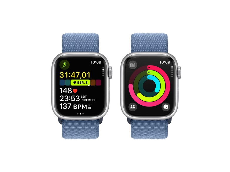 Apple Watch Series 9, GPS & Cell., 41 mm, Alu. silber, Sport Loop winterblau