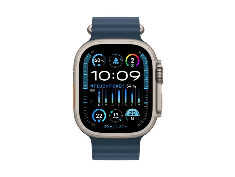 Apple Watch Ultra 2, GPS & Cellular, 49 mm, Titangehäuse, Ocean Armband, blau
