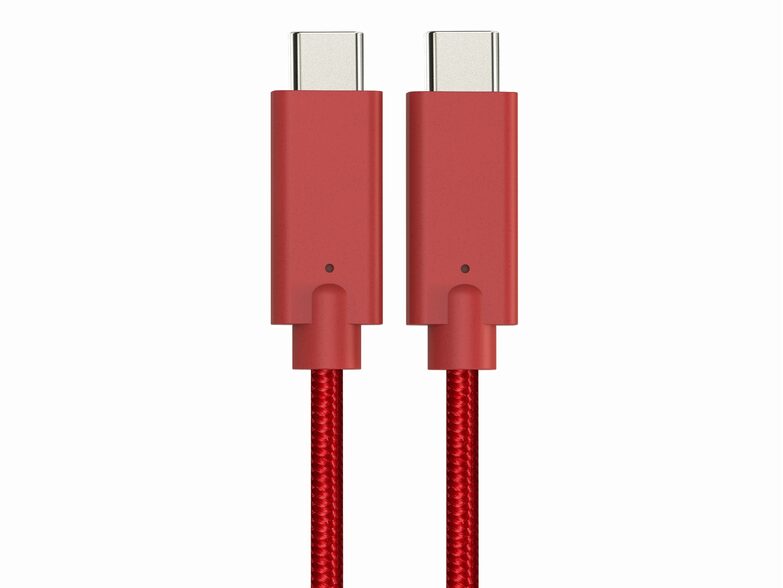 Networx Daten- und Ladekabel, USB-C auf USB-C, 1 m, Stoffmantel, rot