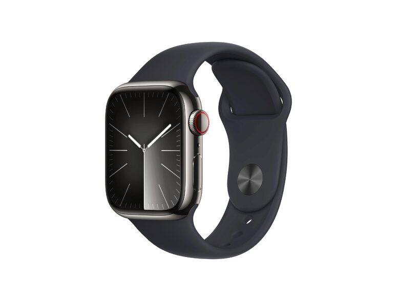 Apple Watch Series 9, Cell., 41mm, Edelstahl graphite, Sportb. mitternacht, S/M