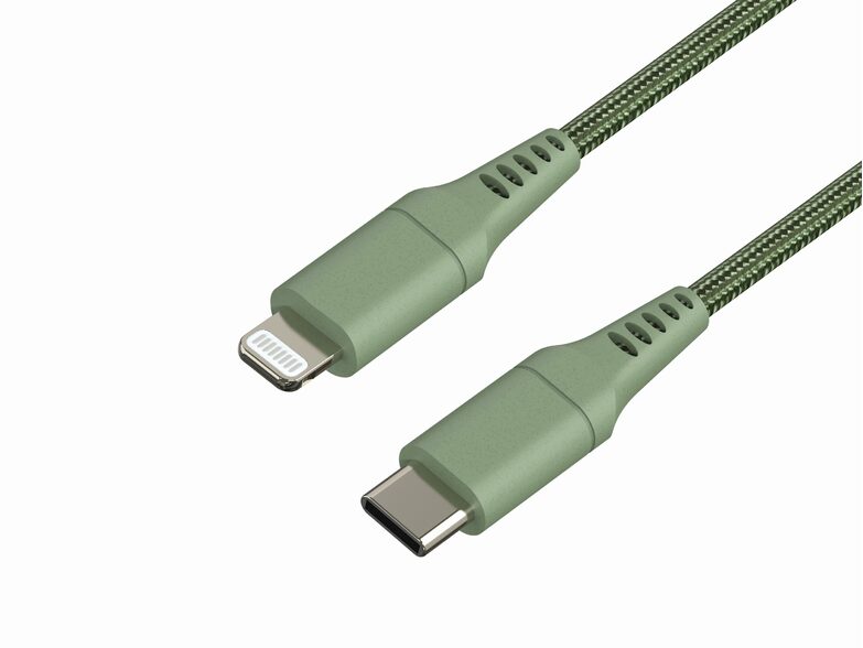 Networx Daten- und Ladekabel, USB-C auf Lightning, 2 m, Stoffmantel,  grün