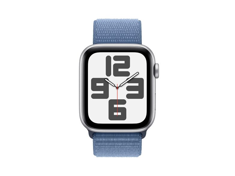 Apple Watch SE (2023), 44 mm, Aluminium silber, Sport Loop winterblau