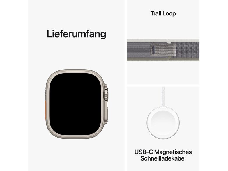 Apple Watch Ultra 2, Cellular, 49 mm, Titangehäuse, Trail Loop grün/grau, M/L